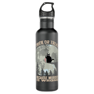 Black Cat Kitty Murderous Black Cat With Knife Hal Stainless Steel Water Bottle