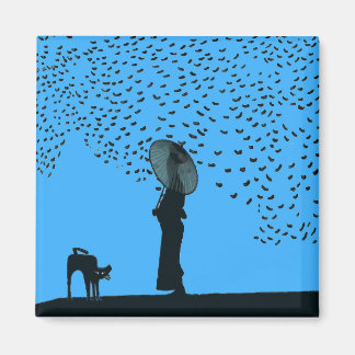 Black Cat ,Lady & Birds Magnet