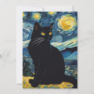 Black Cat Landscape Painting Greeting Cards