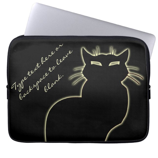 Black Cat Laptop Sleeve Personalize Cat Lover Case (Front)