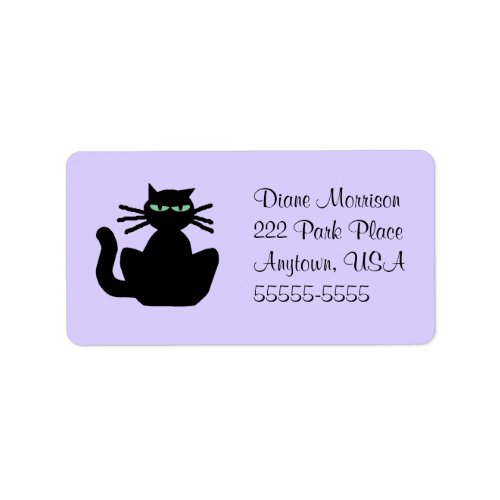 Black Cat  Lavender Large Envelope Return Address Label
