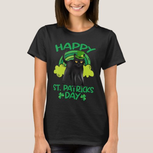 Black Cat Leprechaun Shamrock St Patricks Day Cat T_Shirt