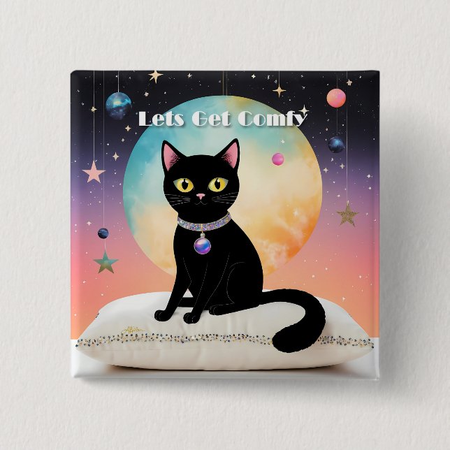 Black Cat - Lets Get Comfy Button (Front)