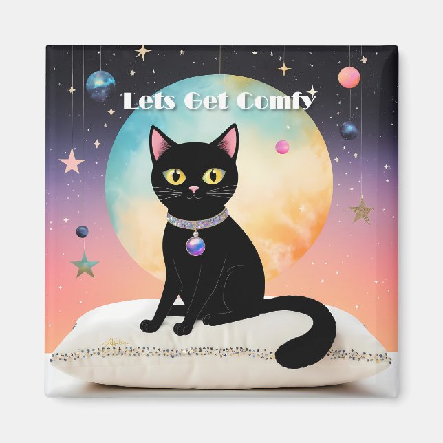 Black Cat - Lets Get Comfy Magnet (Front)