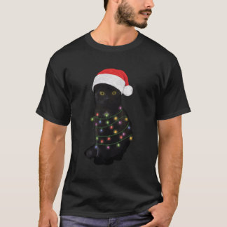 Black Cat Light Funny Cat Lover For Christmas T-Shirt