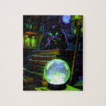 Black cat lingers in witch&#39;s Lair Jigsaw Puzzle