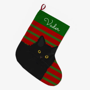 Black Cat Long Hair Personalized Large Christmas Stocking