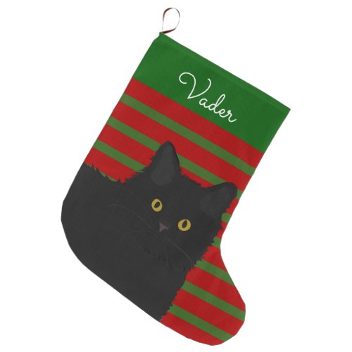 Black Cat Long Hair Personalized Large Christmas Stocking