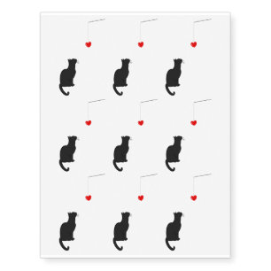 Black Cat Looking At Pendant Heart Temporary Tattoos