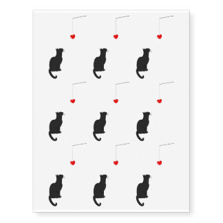 Black Cat Looking At Pendant Heart Temporary Tattoos