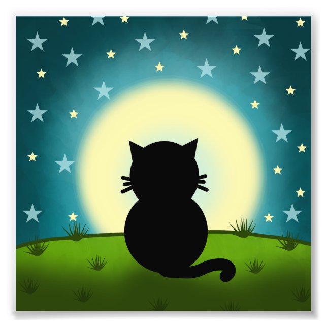 Black Cat Looking At The Moon Photo Print (Front)