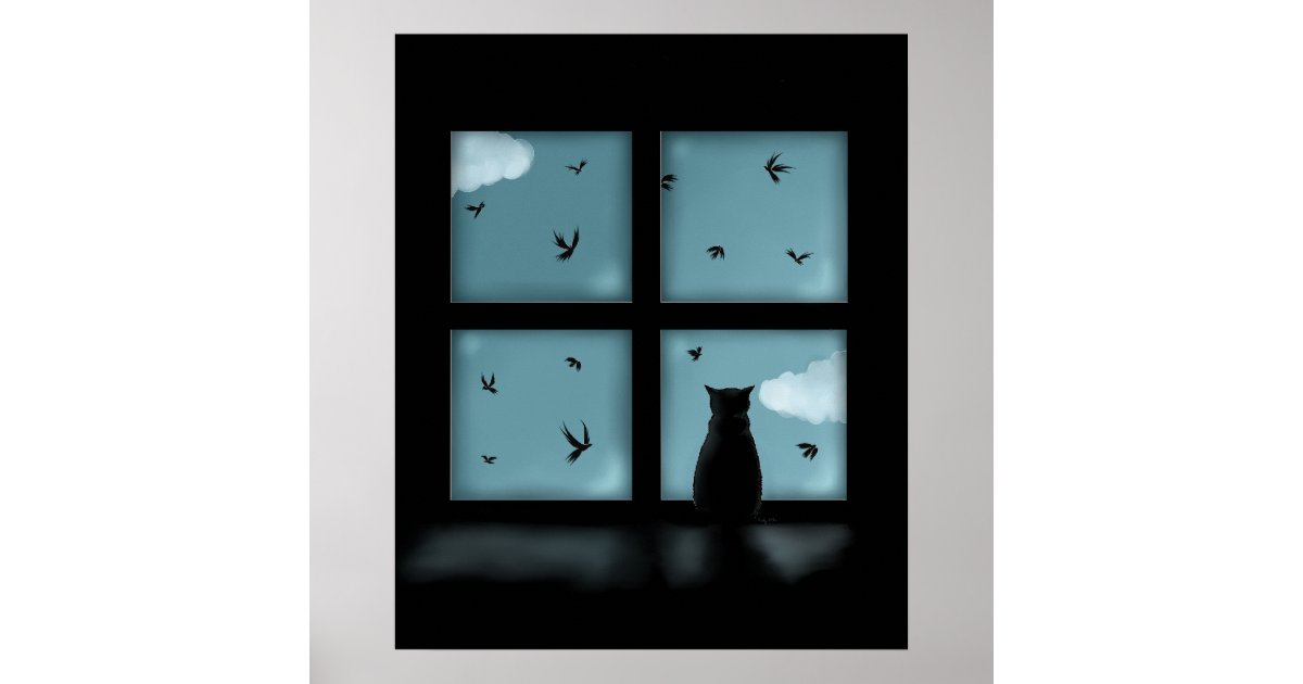 Black Cat Looking Out Window At Heaven Poster Zazzle Com