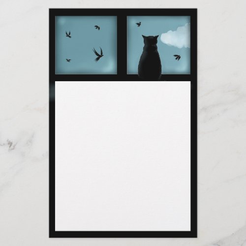 Black Cat Looking Out Window At Heaven Stationery