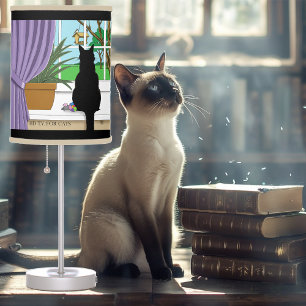 Black Cat Looking Out Window Table Lamp