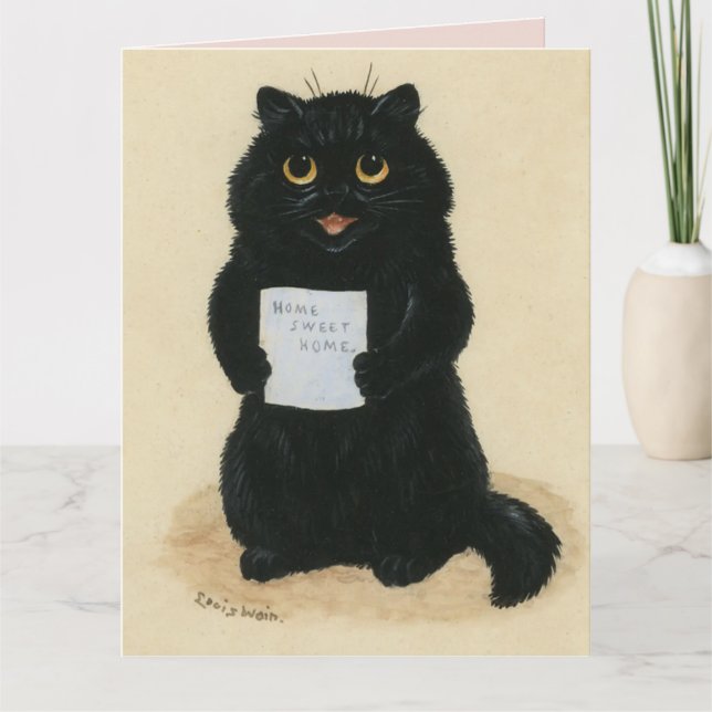 BLACK CAT LOUIS WAIN ART HELLO GREETING CARD (Front)