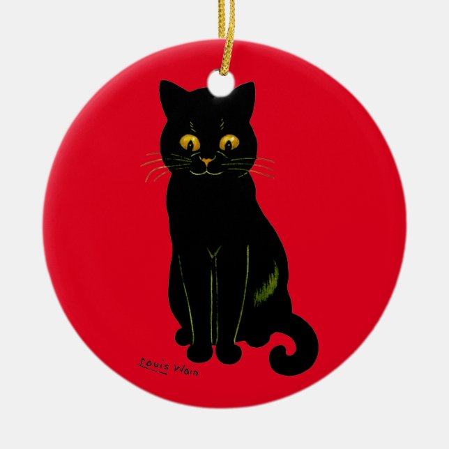 Black cat, Louis Wain Ceramic Ornament (Front)