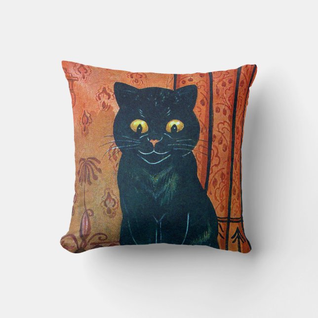 Black cat, Louis Wain Throw Pillow (Front)