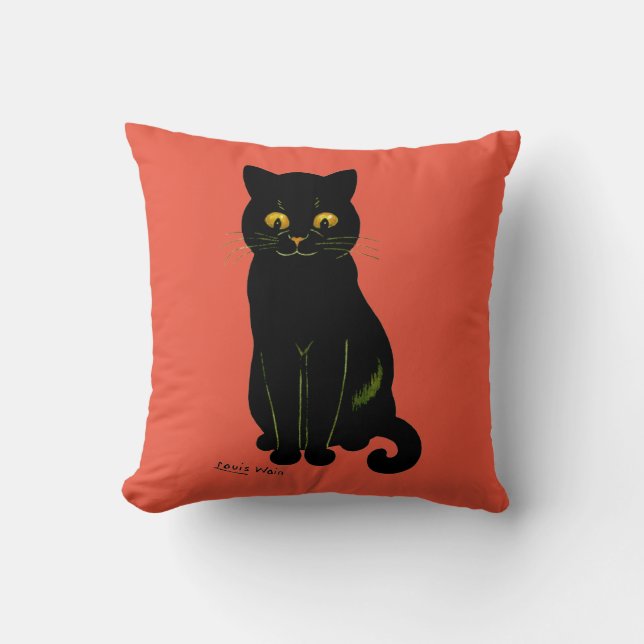 Black cat, Louis Wain Throw Pillow (Front)