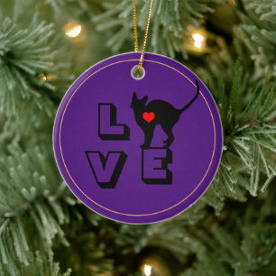 Black Cat & LOVE animals, cat lady /Christmas Ceramic Ornament