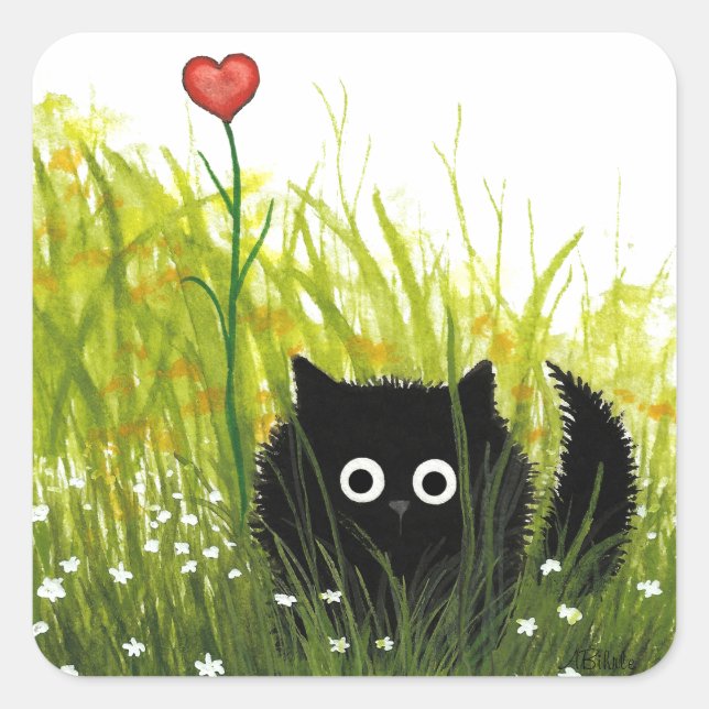 Black Cat Love Heart by Bihrle Square Sticker (Front)