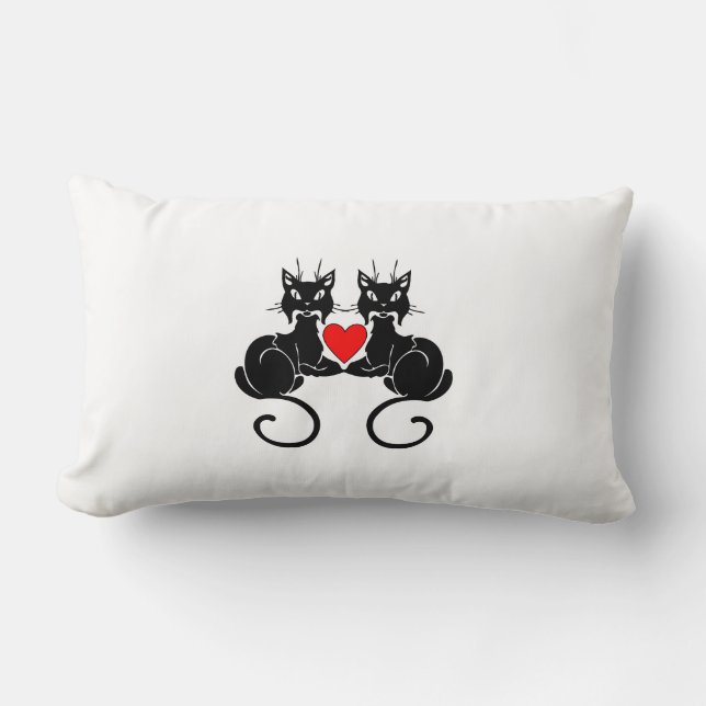Black Cat Love Lumbar Pillow (Front)