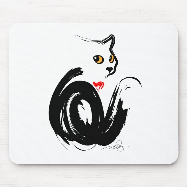 Black Cat Love Mouse Pad (Front)