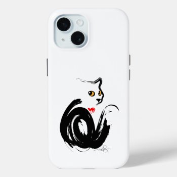 Black Cat Love "n Heart Iphone 15 Case by ArtDivination at Zazzle