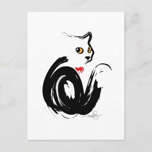 Black Cat Love n Heart Postcard