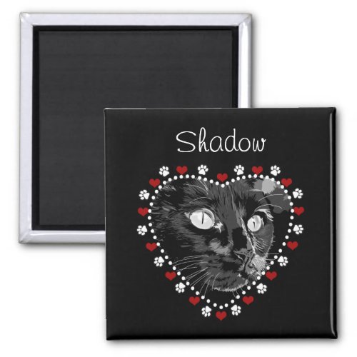 Black Cat Love Paw Hearts Personalized Magnet