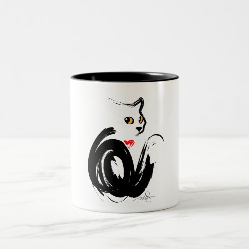 Black Cat Love Two-Tone Coffee Mug