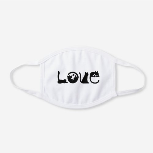 Black Cat Love White Cotton Face Mask