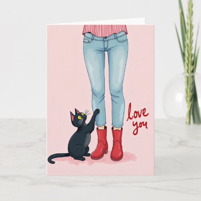 Black Cat Love You Card (Front)