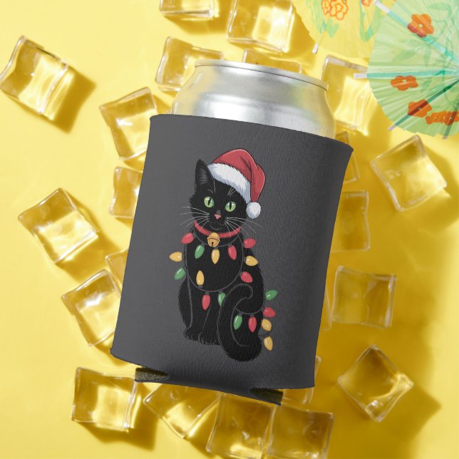Black Cat Lover Christmas Kitten Gift Cat Mom Xmas Can Cooler (In Situ Summer)