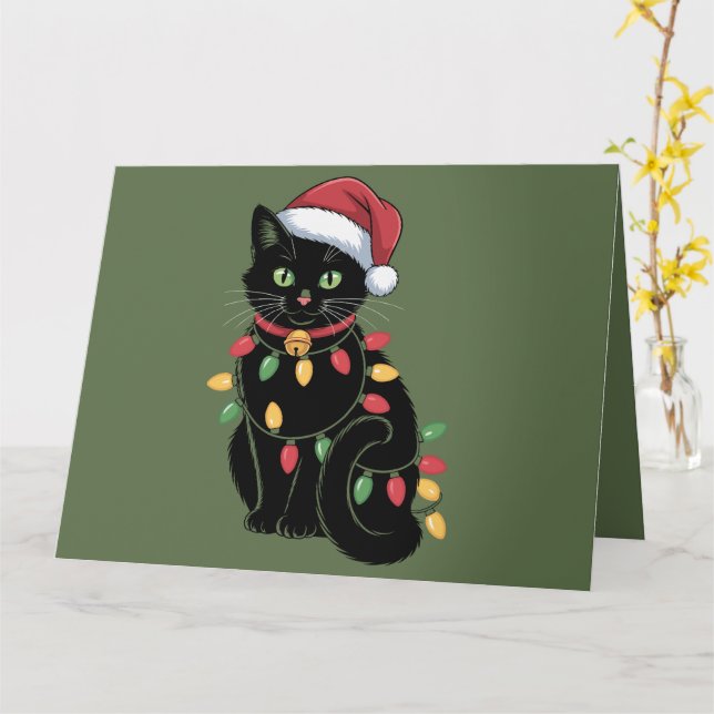 Black Cat Lover Christmas Kitten Gift Cat Mom Xmas Card (Yellow Flower)
