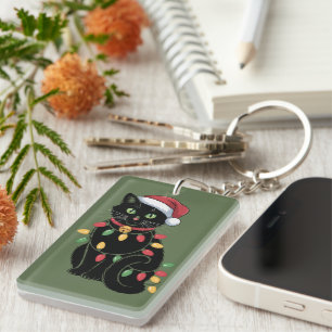 Black Cat Lover Christmas Kitten Gift Cat Mom Xmas Keychain