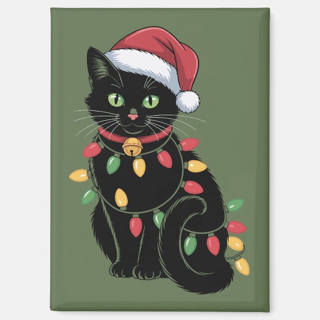 Black Cat Lover Christmas Kitten Gift Cat Mom Xmas Magnet (Front)