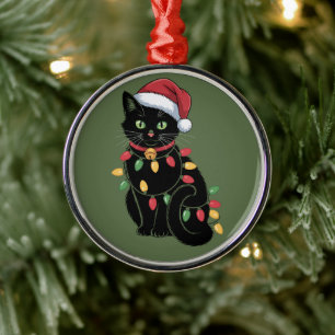 Black Cat Lover Christmas Kitten Gift Cat Mom Xmas Metal Ornament