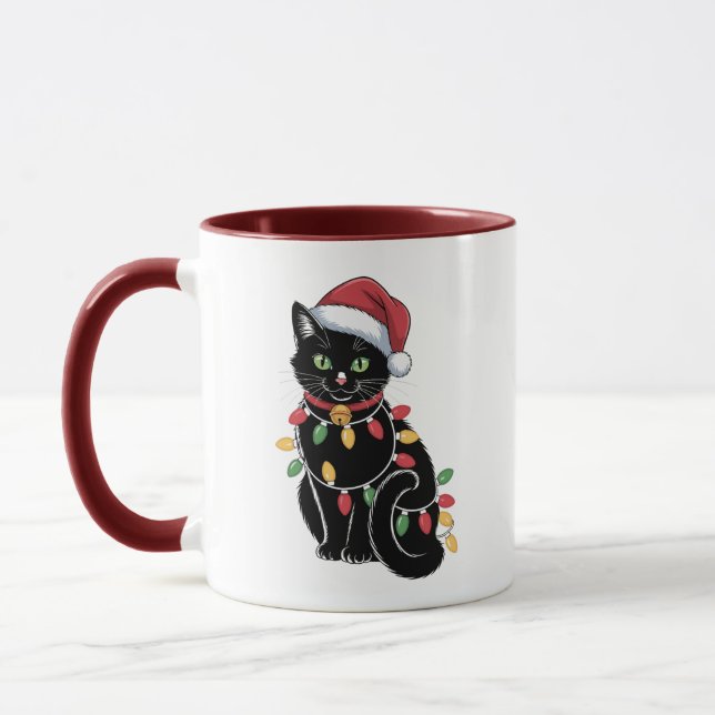 Black Cat Lover Christmas Kitten Gift Cat Mom Xmas Mug (Left)