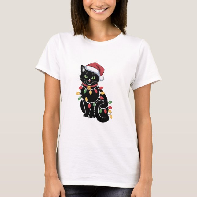 Black Cat Lover Christmas Kitten Gift Cat Mom Xmas T-Shirt (Front)