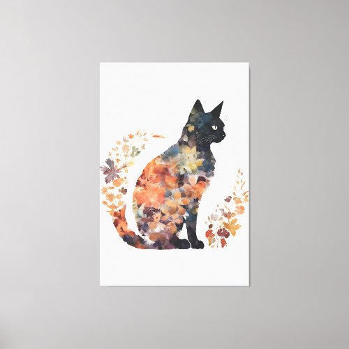 Black Cat Lover Costume Floral Flower Scary Hallow Canvas Print