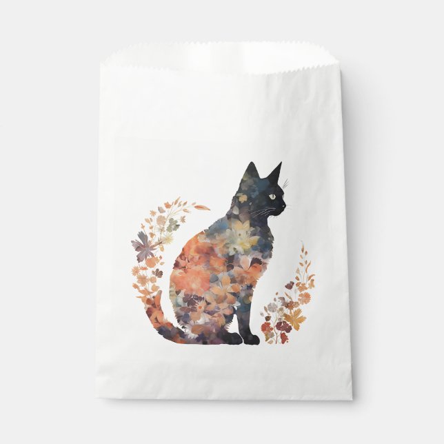 Black Cat Lover Costume Floral Flower Scary Hallow Favor Bag (Front)