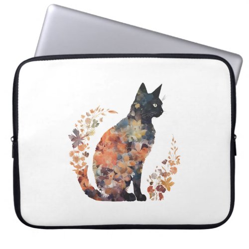 Black Cat Lover Costume Floral Flower Scary Hallow Laptop Sleeve
