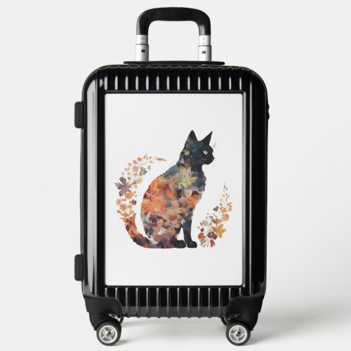 Black Cat Lover Costume Floral Flower Scary Hallow Luggage