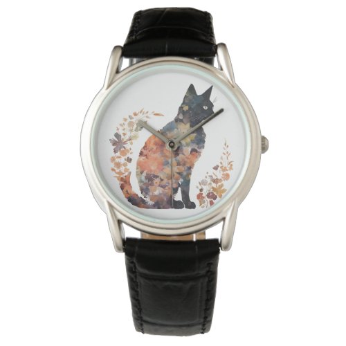 Black Cat Lover Costume Floral Flower Scary Hallow Watch