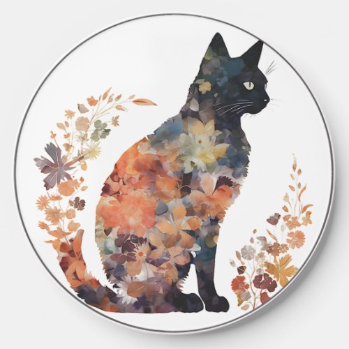 Black Cat Lover Costume Floral Flower Scary Hallow Wireless Charger