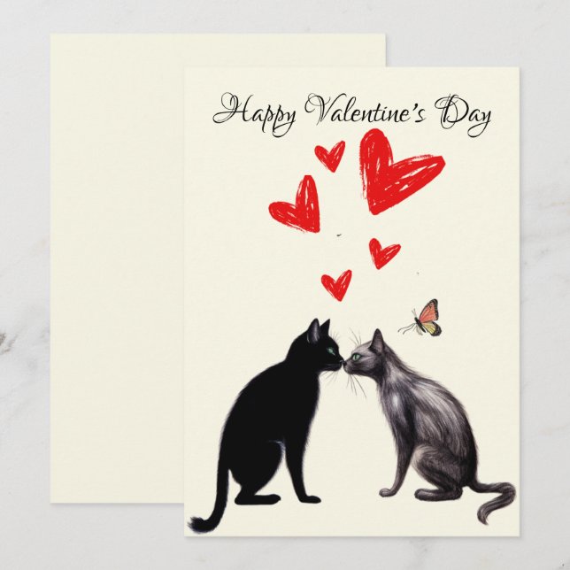 Black Cat Lover Heart Valentine's Day Thank You Card (Front/Back)