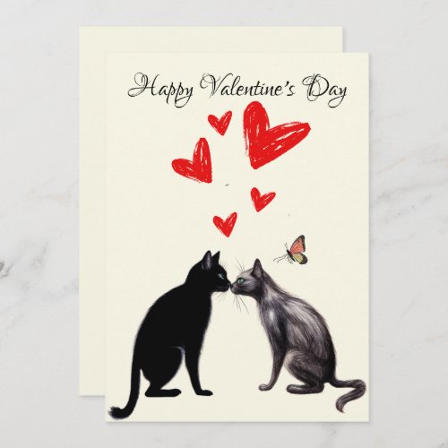 Black Cat Lover Heart Valentines Day Thank You Card
