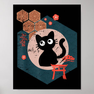 Black Cat Lover Japanese Kitten Anime Tokyo Otaku Poster