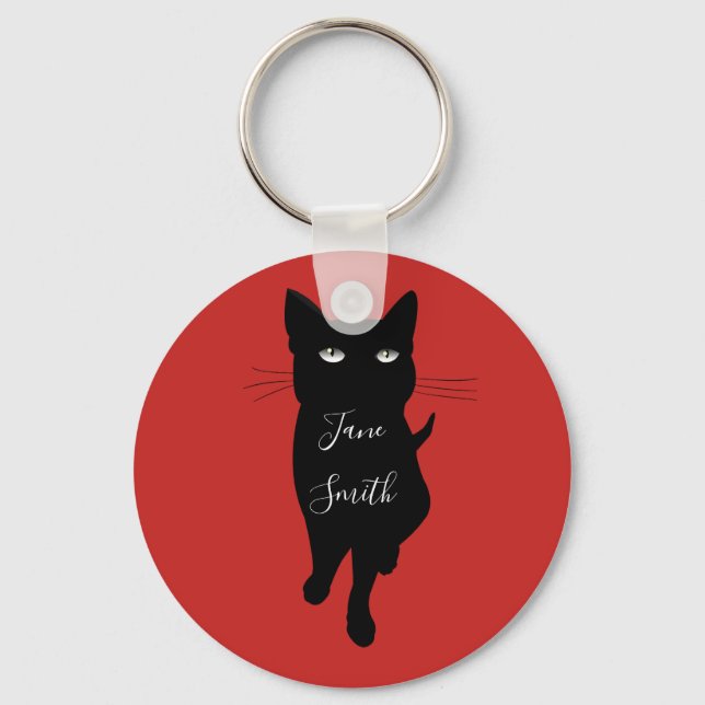 Black cat lover personalized name keychain (Front)