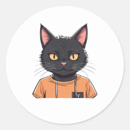 Black Cat Lover with Yellow Eyes Funny Cat Classic Round Sticker